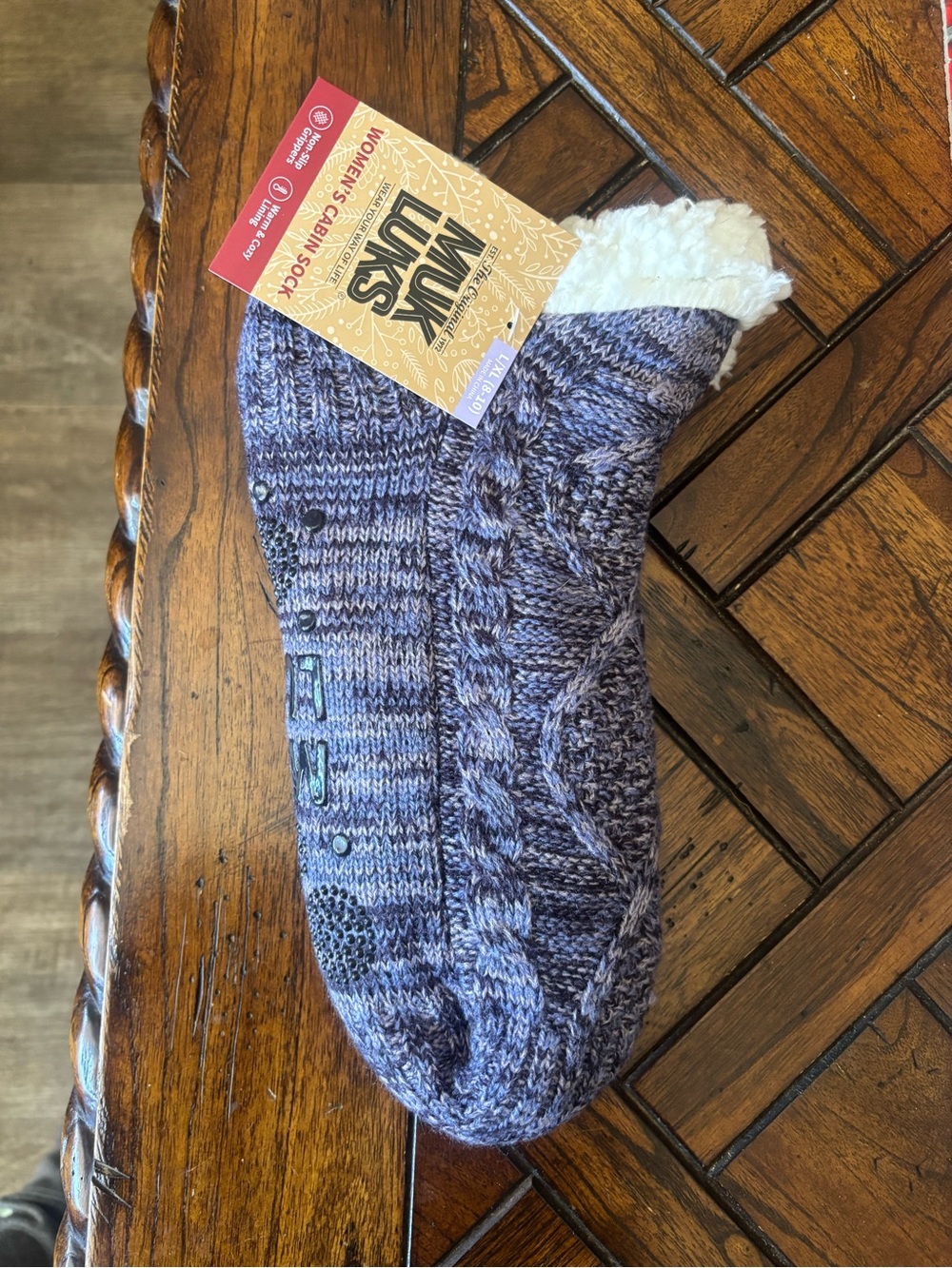 Muk Luks Purple Cable Knit Sherpa Lined Crew Socks